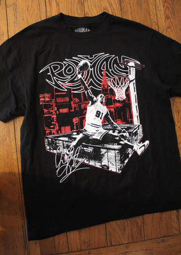 Rodman Signature T-Shirt Black Dennis Slamming Ball Chicago Bulls Large