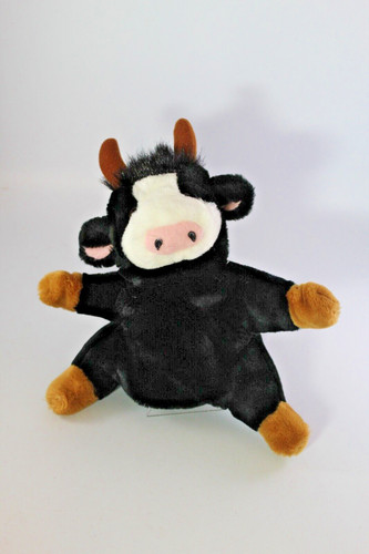 Vintage Cow Puppet 10.5" Tall Black With Horns Adorable Plush